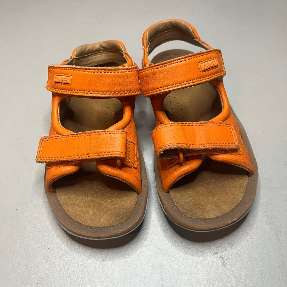 Camper Sandals Kids Boys Size 28 US 11 Orange Calfskin Leather Strappy